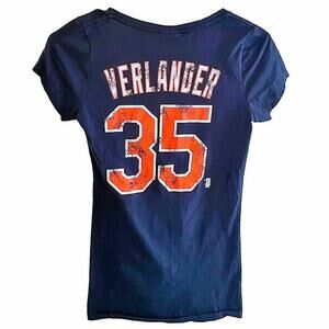 JUSTIN VERLANDER Detroit Tigers T-Shirt Top ~ Women's Size SMALL New York Mets